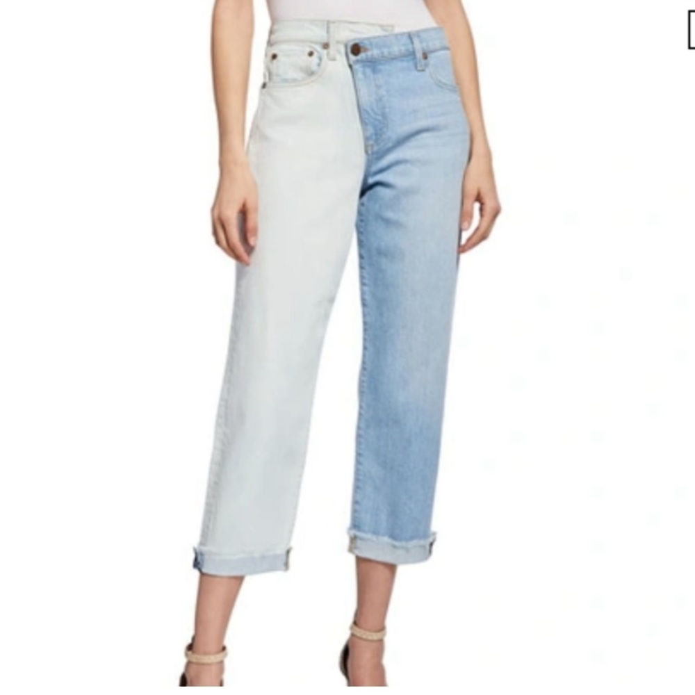 Alice + Olivia Amazing Asymmetric Two Tone Slim Straight Leg Jeans